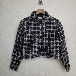 LOFT Shimmer Metallic Tweed Cropped Shirt Jacket Blazer Button Up Women XXS P